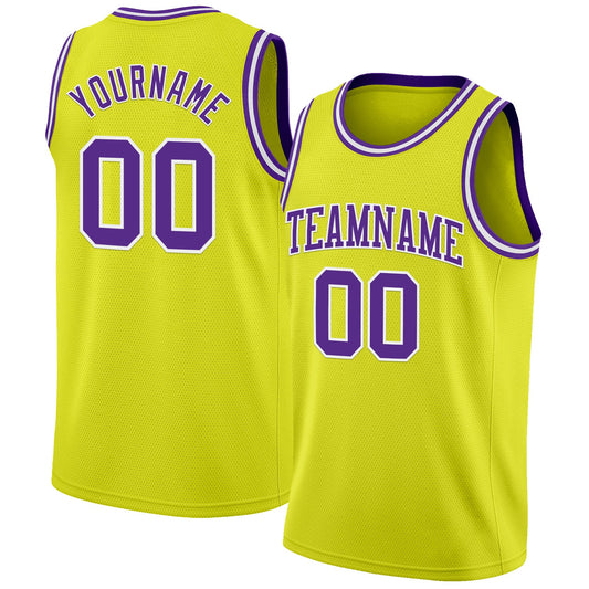 Custom Neon Yellow Purple-White Authentic Basketball Jersey - Sky-Custom