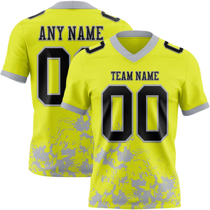 Custom Neon Yellow Black-Gray Splash Mesh Authentic Football Jersey - Sky-Custom