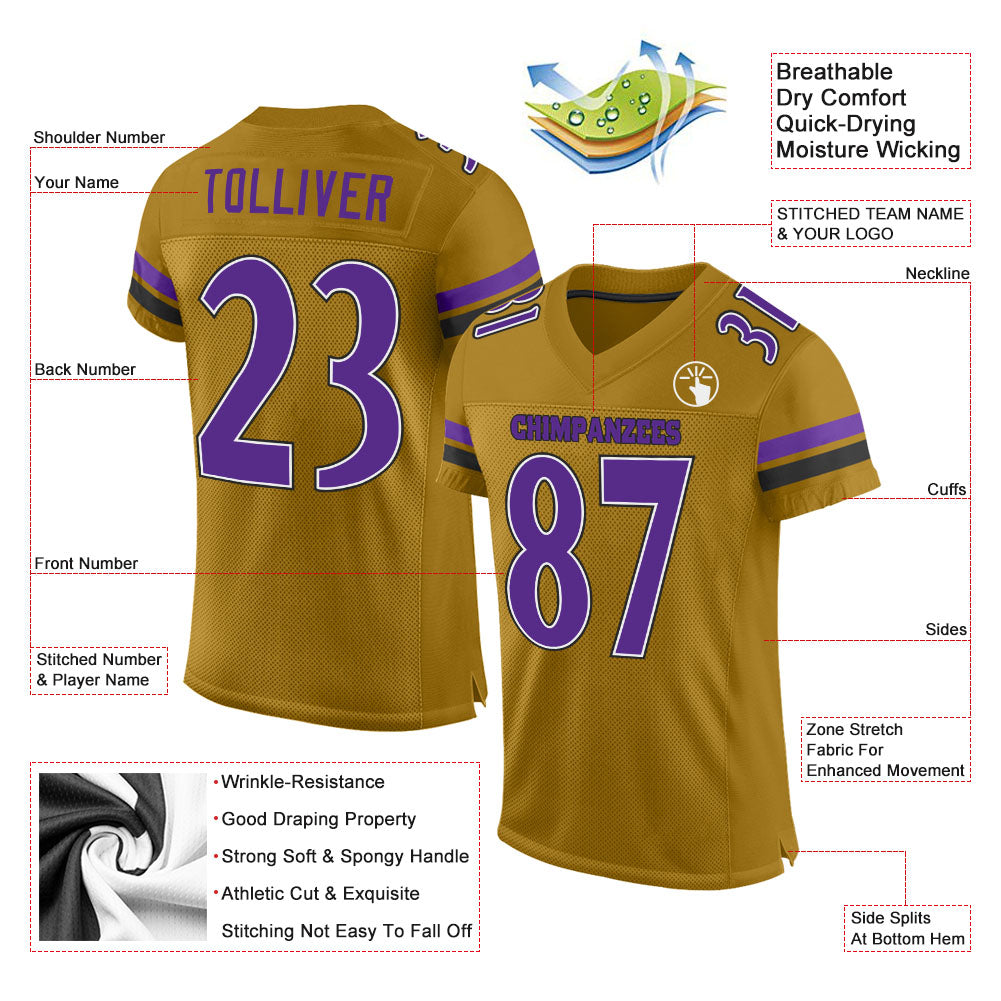 Custom Old Gold Purple-Black Mesh Authentic Football Jersey - Sky-Custom