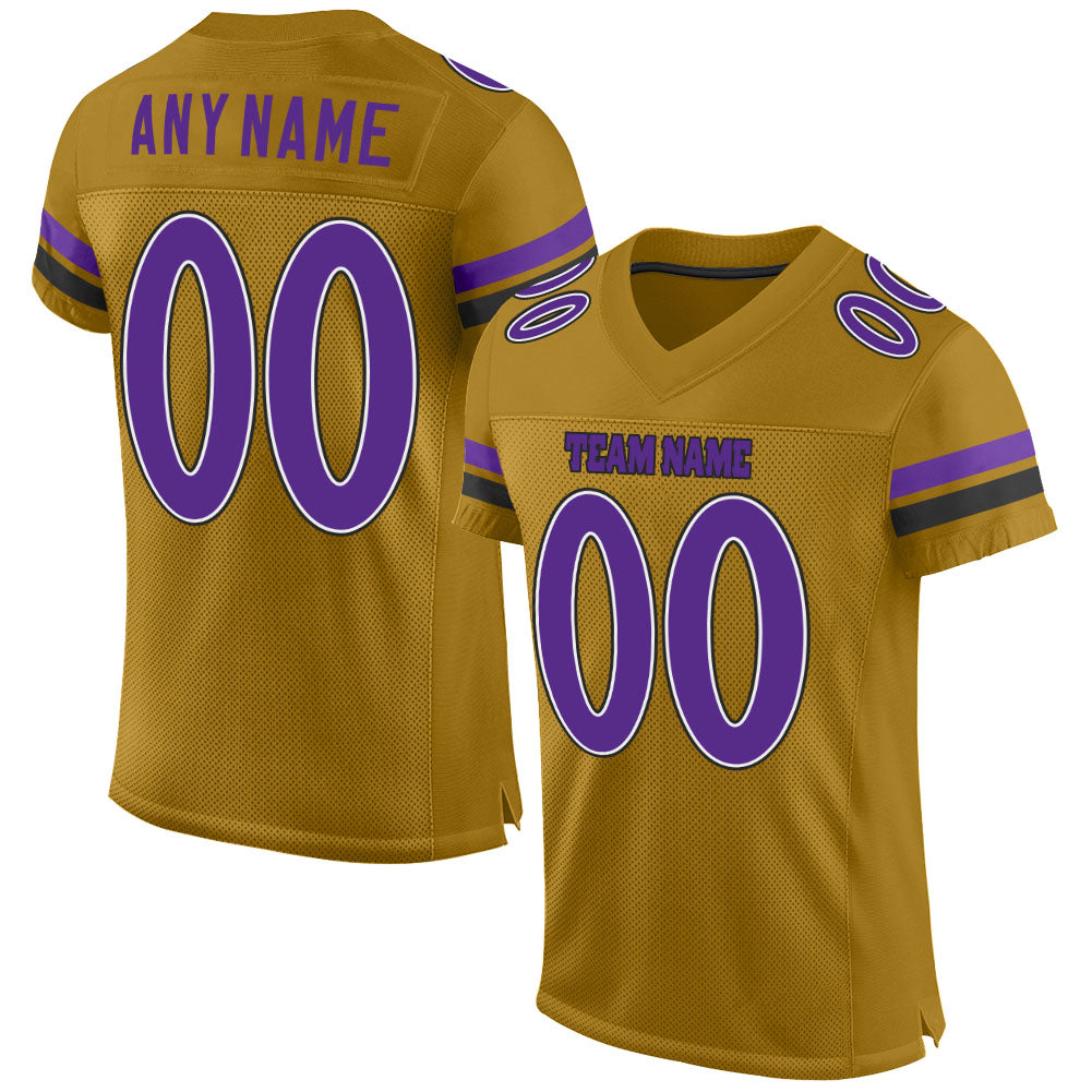 Custom Old Gold Purple-Black Mesh Authentic Football Jersey - Sky-Custom