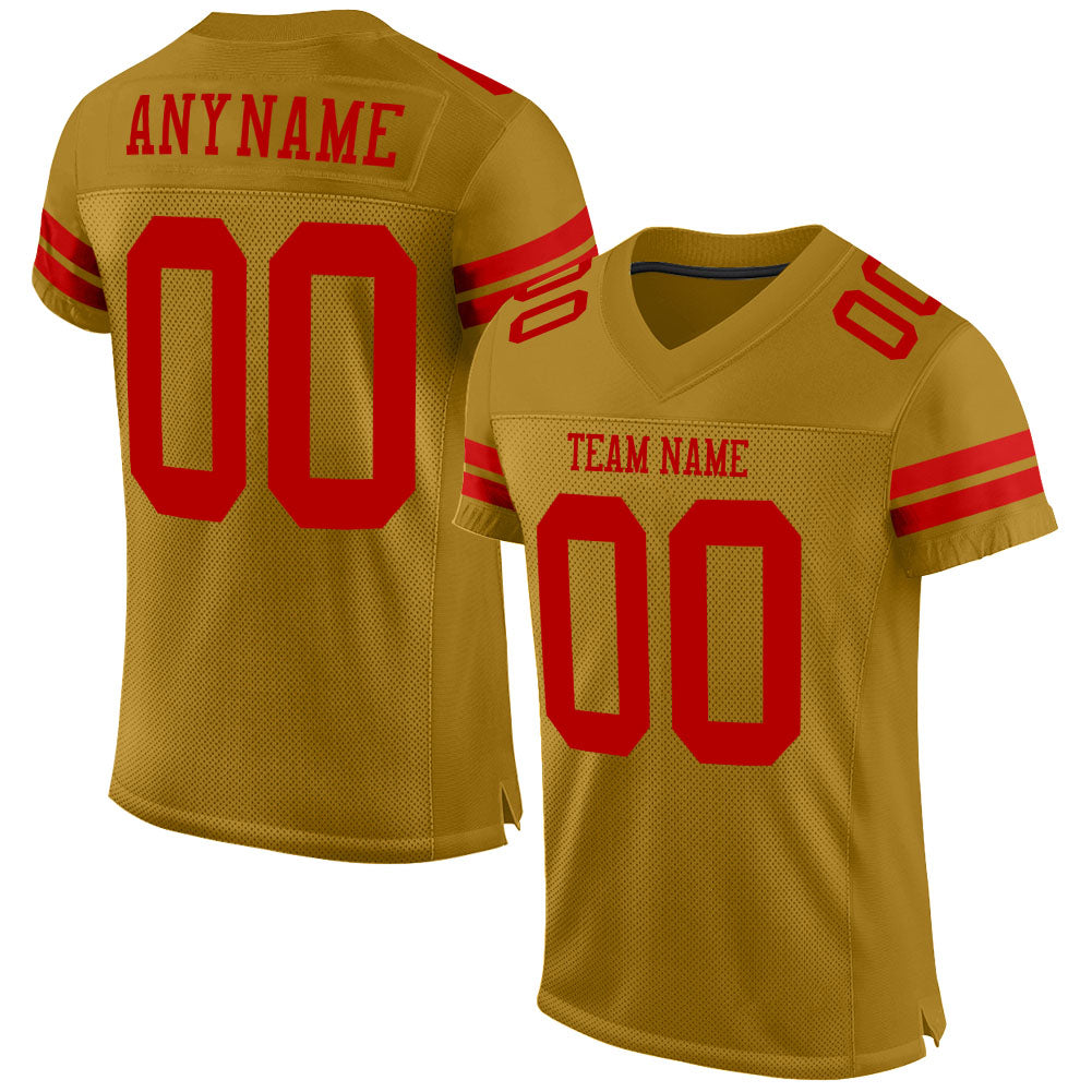 Custom Old Gold Red Mesh Authentic Football Jersey - Sky-Custom