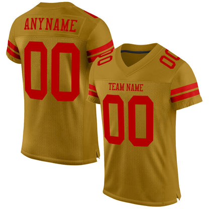 Custom Old Gold Red Mesh Authentic Football Jersey - Sky-Custom