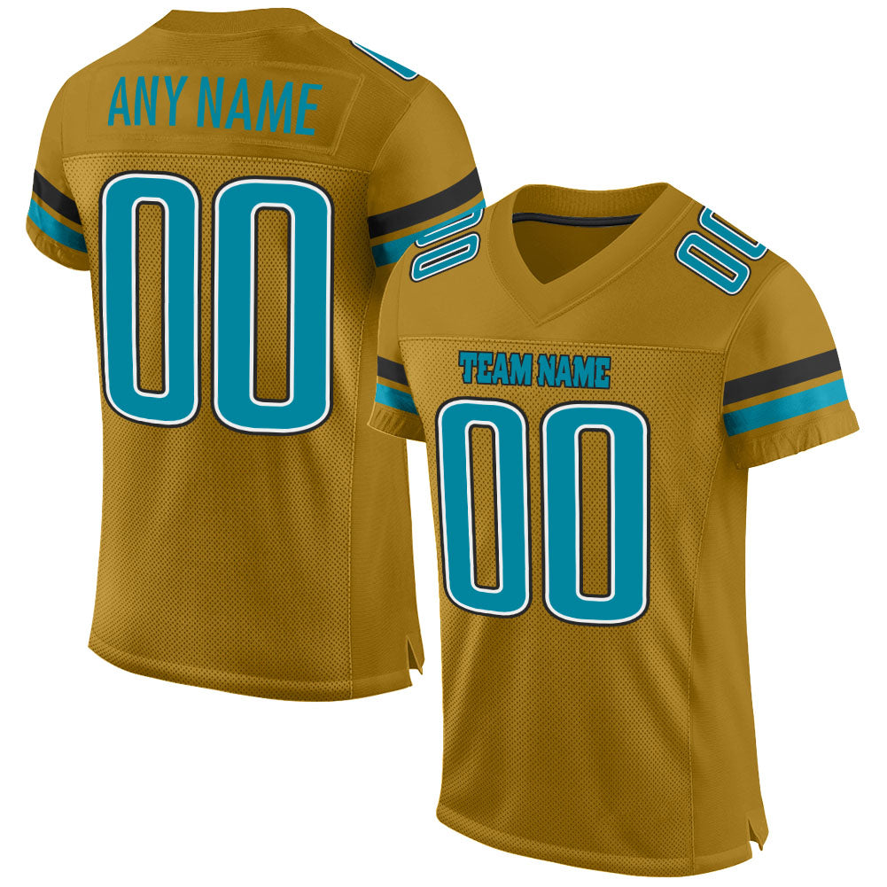 Custom Old Gold Teal-Black Mesh Authentic Football Jersey - Sky-Custom