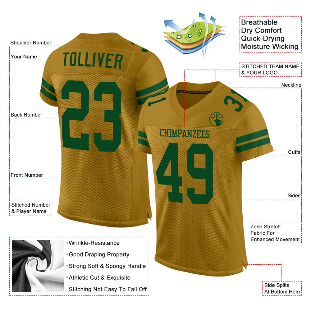 Custom Old Gold Green Mesh Authentic Football Jersey - Sky-Custom