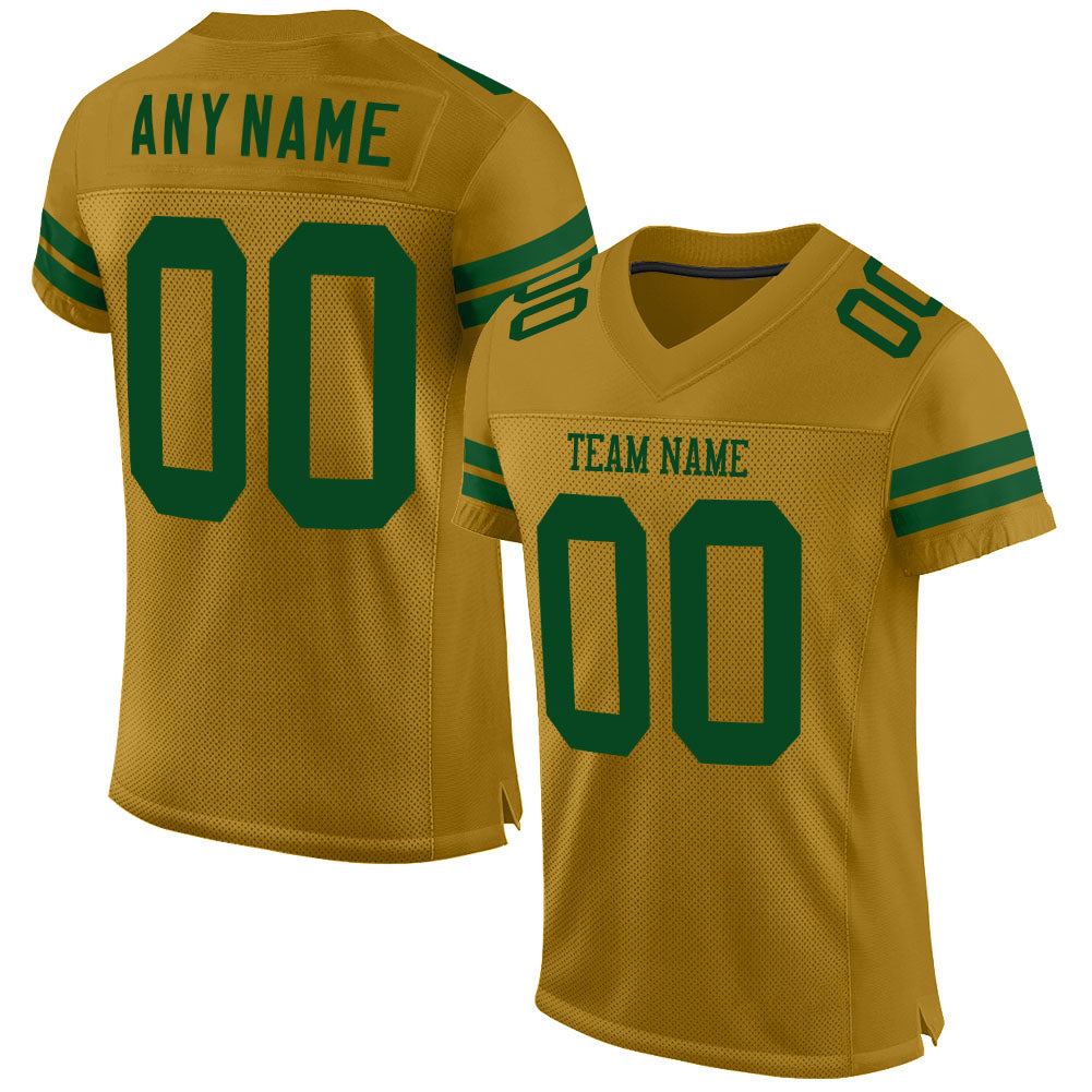 Custom Old Gold Green Mesh Authentic Football Jersey - Sky-Custom