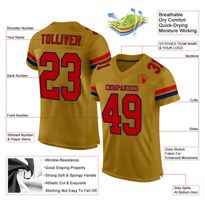 Custom Old Gold Red-Navy Mesh Authentic Football Jersey - Sky-Custom