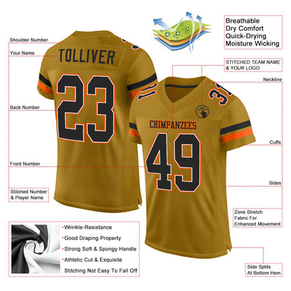 Custom Old Gold Black-Orange Mesh Authentic Football Jersey - Sky-Custom