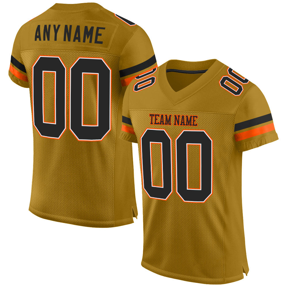 Custom Old Gold Black-Orange Mesh Authentic Football Jersey - Sky-Custom