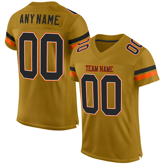 Custom Old Gold Black-Orange Mesh Authentic Football Jersey - Sky-Custom