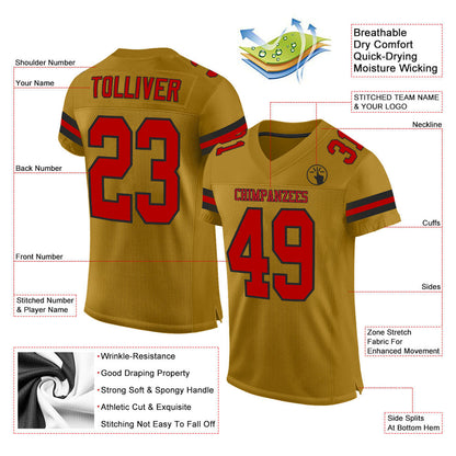 Custom Old Gold Red-Black Mesh Authentic Football Jersey - Sky-Custom