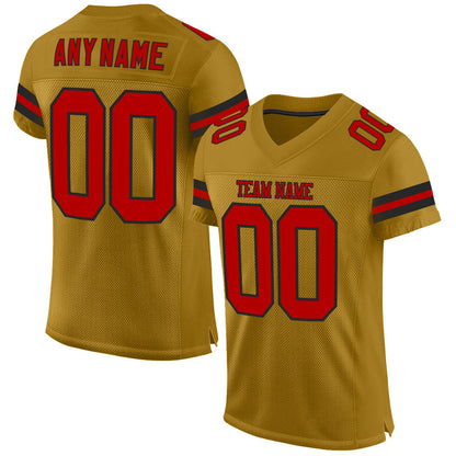 Custom Old Gold Red-Black Mesh Authentic Football Jersey - Sky-Custom