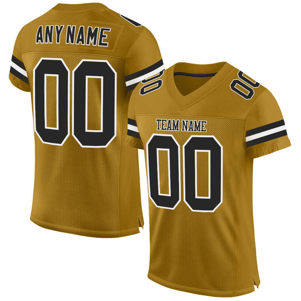 Custom Old Gold Black-White Mesh Authentic Football Jersey - Sky-Custom