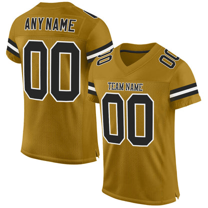 Custom Old Gold Black-White Mesh Authentic Football Jersey - Sky-Custom