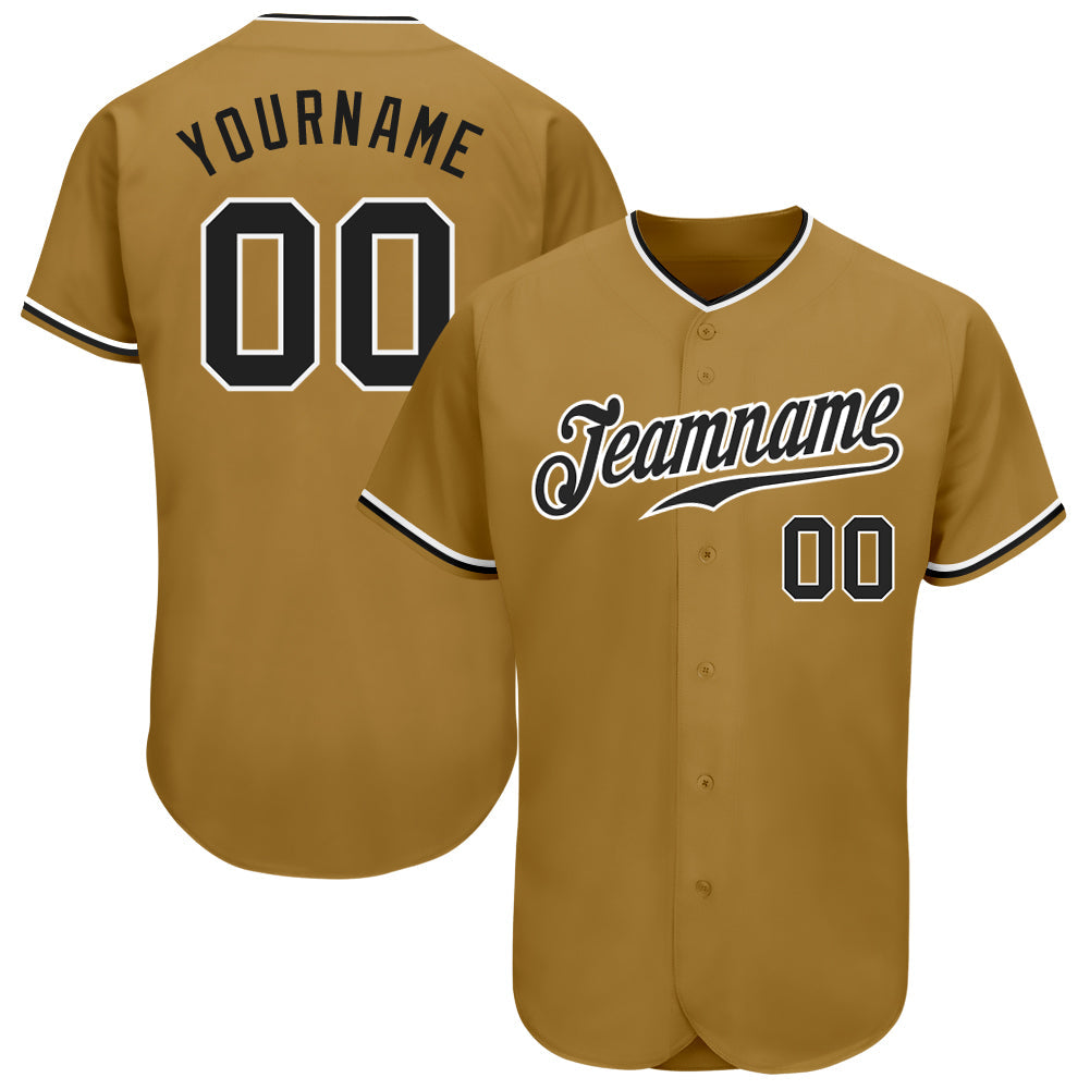 Custom Old Gold Black-White Authentic Baseball Jersey - Sky-Custom
