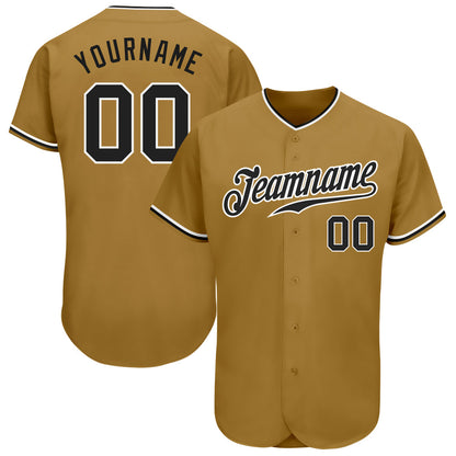 Custom Old Gold Black-White Authentic Baseball Jersey - Sky-Custom