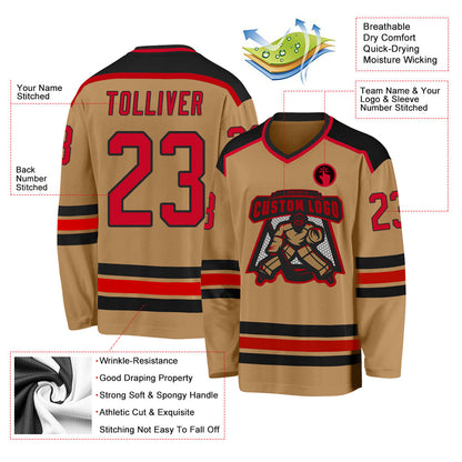 Custom Old Gold Red-Black Hockey Jersey - Sky-Custom