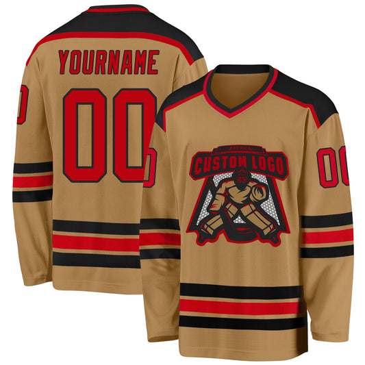 Custom Old Gold Red-Black Hockey Jersey - Sky-Custom