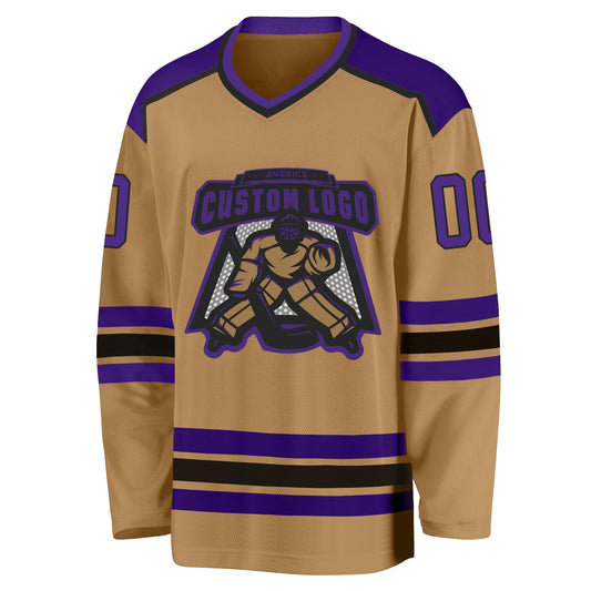 Custom Old Gold Purple-Black Hockey Jersey - Sky-Custom
