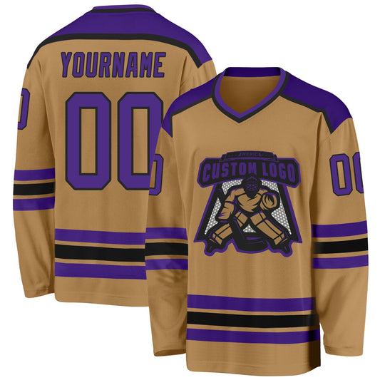 Custom Old Gold Purple-Black Hockey Jersey - Sky-Custom