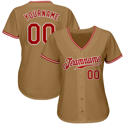 Custom Old Gold Red-White Authentic Baseball Jersey - Sky-Custom