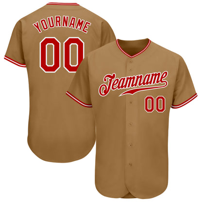 Custom Old Gold Red-White Authentic Baseball Jersey - Sky-Custom