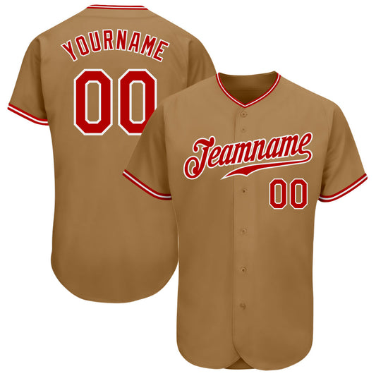 Custom Old Gold Red-White Authentic Baseball Jersey - Sky-Custom