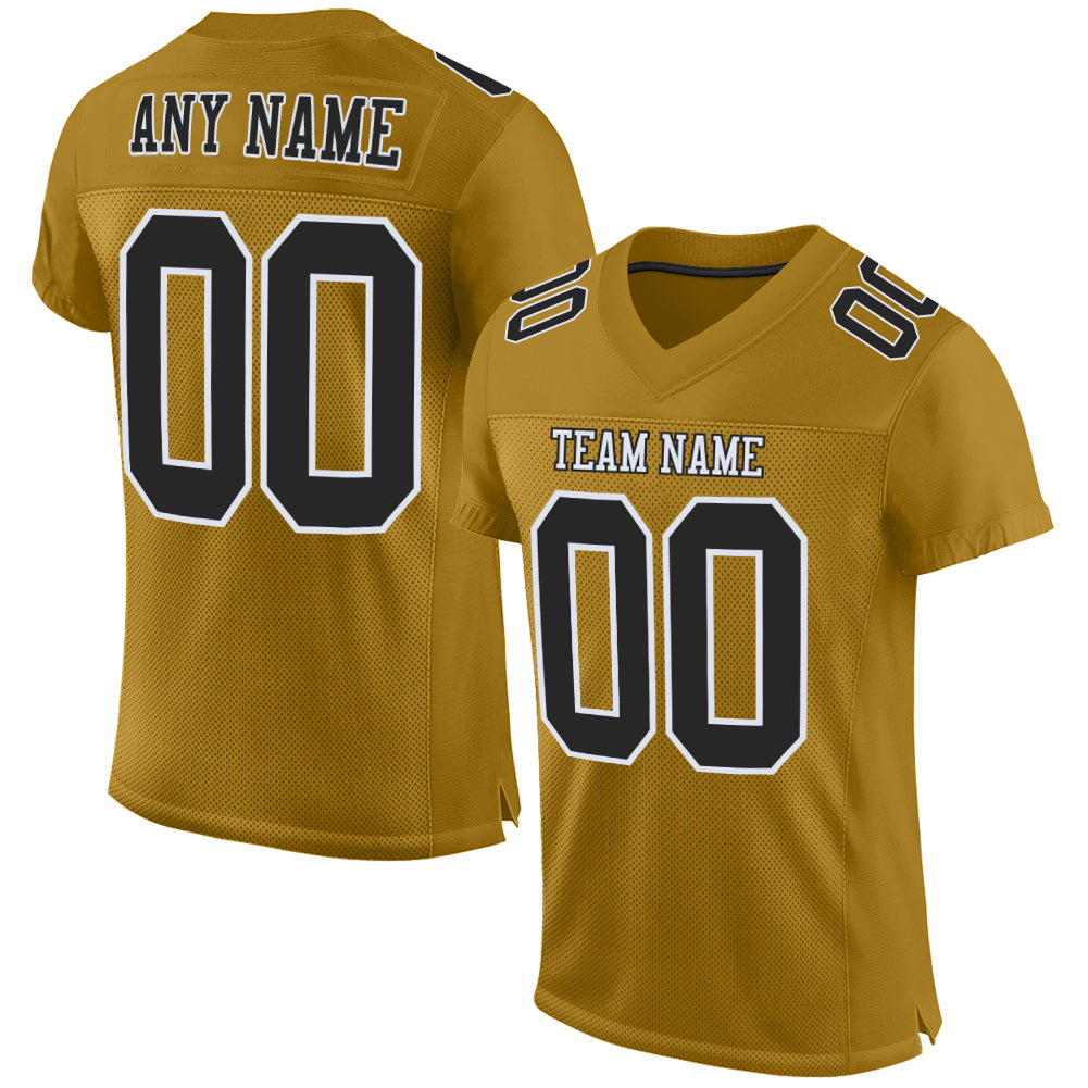 Custom Old Gold Black-White Mesh Authentic Football Jersey - Sky-Custom
