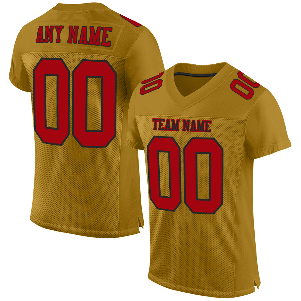 Custom Old Gold Red-Black Mesh Authentic Football Jersey - Sky-Custom