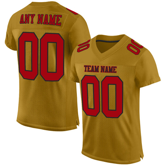 Custom Old Gold Red-Black Mesh Authentic Football Jersey - Sky-Custom