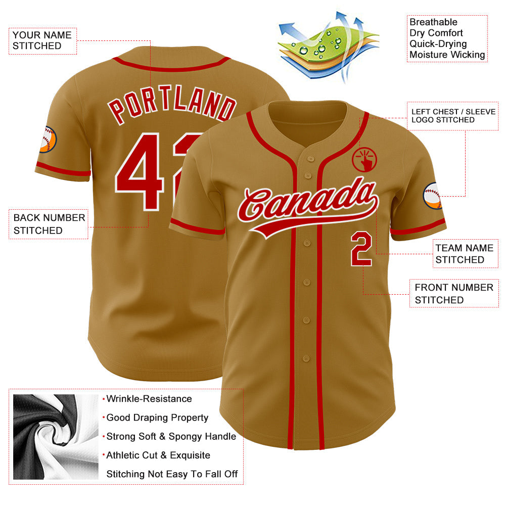 Custom Old Gold Red-White Authentic Baseball Jersey - Sky-Custom