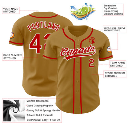 Custom Old Gold Red-White Authentic Baseball Jersey - Sky-Custom