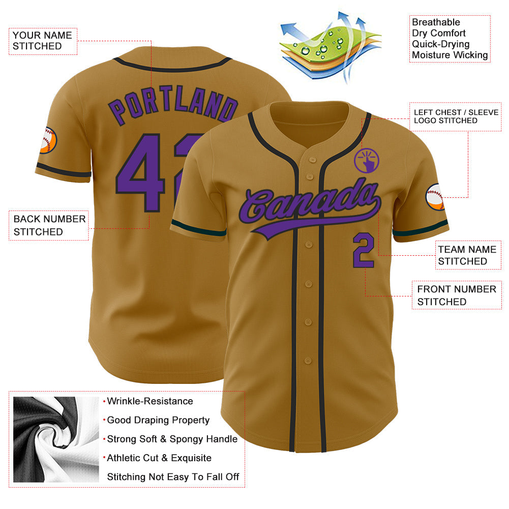 Custom Old Gold Purple-Black Authentic Baseball Jersey - Sky-Custom