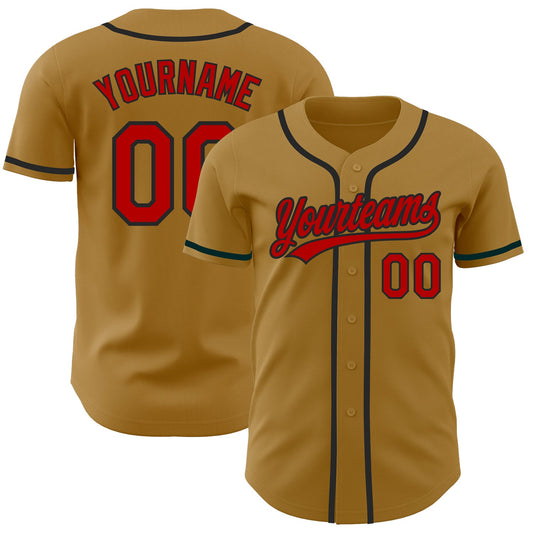 Custom Old Gold Red-Black Authentic Baseball Jersey - Sky-Custom