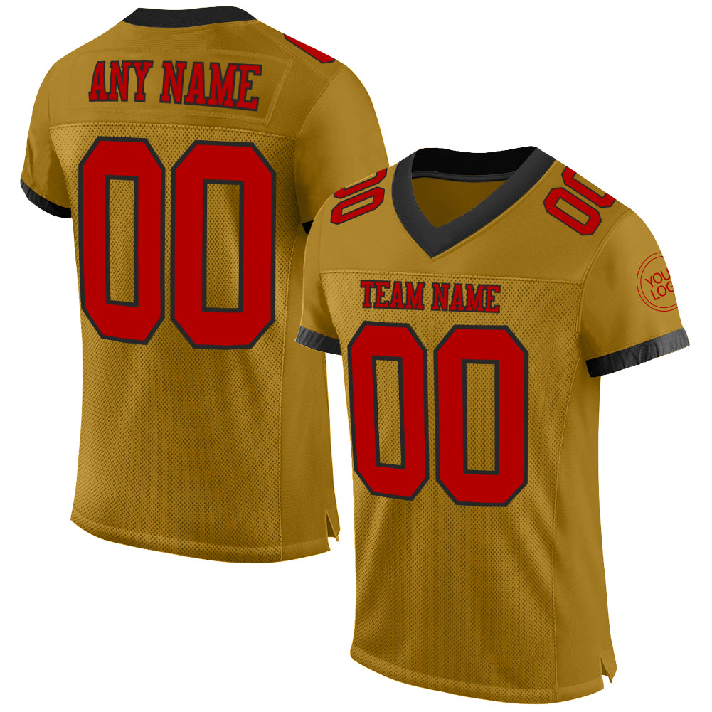 Custom Old Gold Red-Black Mesh Authentic Football Jersey - Sky-Custom