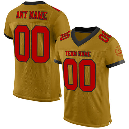 Custom Old Gold Red-Black Mesh Authentic Football Jersey - Sky-Custom