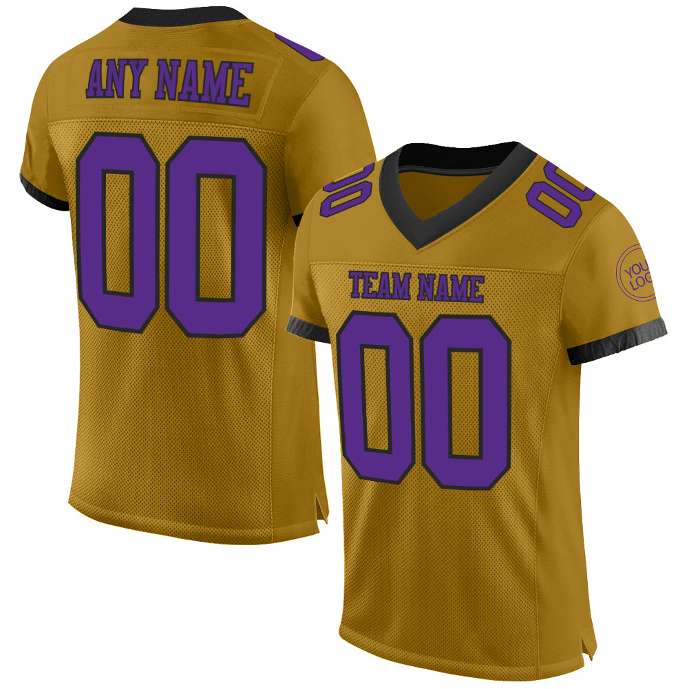 Custom Old Gold Purple-Black Mesh Authentic Football Jersey - Sky-Custom