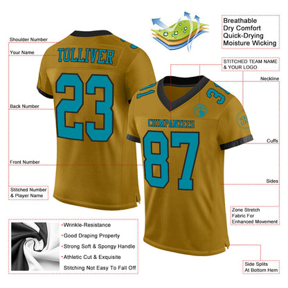 Custom Old Gold Teal-Black Mesh Authentic Football Jersey - Sky-Custom