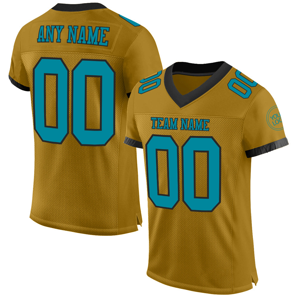 Custom Old Gold Teal-Black Mesh Authentic Football Jersey - Sky-Custom