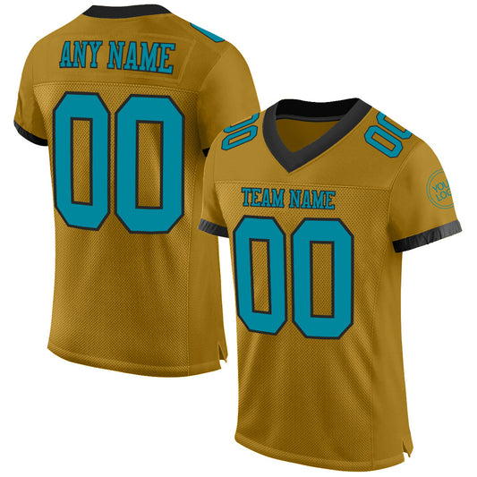 Custom Old Gold Teal-Black Mesh Authentic Football Jersey - Sky-Custom