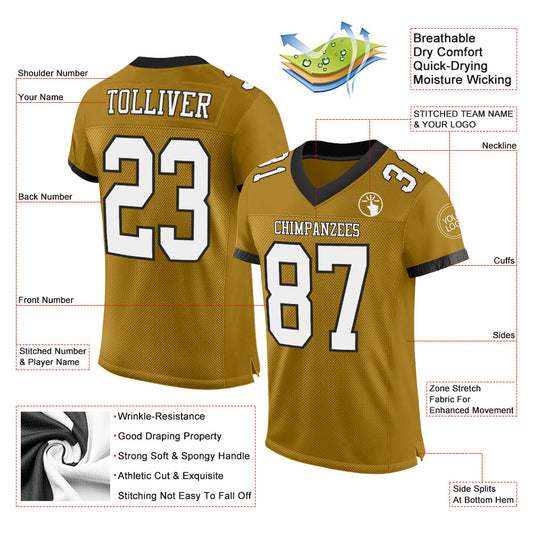 Custom Old Gold White-Black Mesh Authentic Football Jersey - Sky-Custom