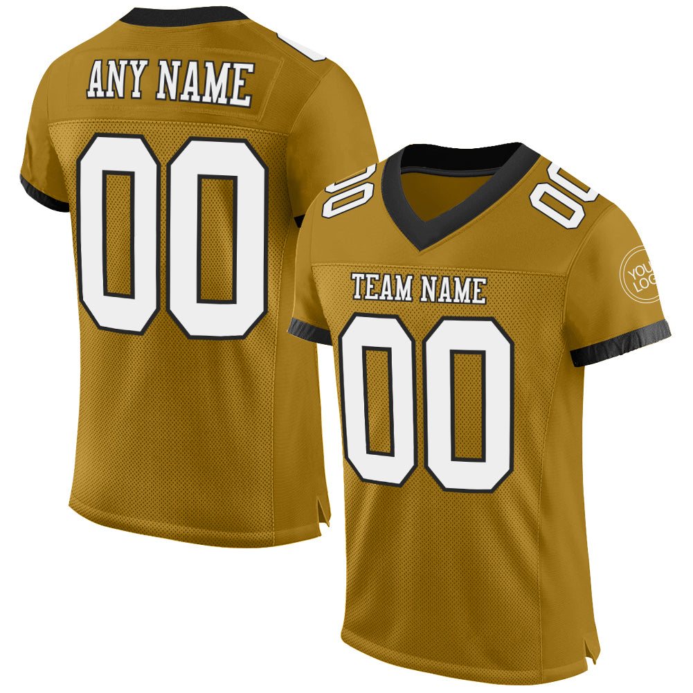 Custom Old Gold White-Black Mesh Authentic Football Jersey - Sky-Custom
