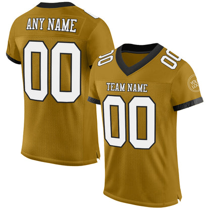 Custom Old Gold White-Black Mesh Authentic Football Jersey - Sky-Custom