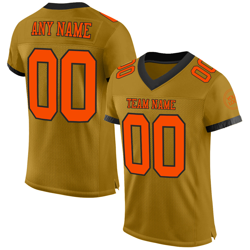Custom Old Gold Orange-Black Mesh Authentic Football Jersey - Sky-Custom
