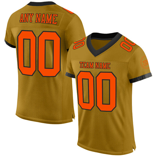 Custom Old Gold Orange-Black Mesh Authentic Football Jersey - Sky-Custom
