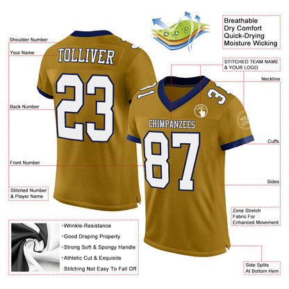 Custom Old Gold White-Navy Mesh Authentic Football Jersey - Sky-Custom
