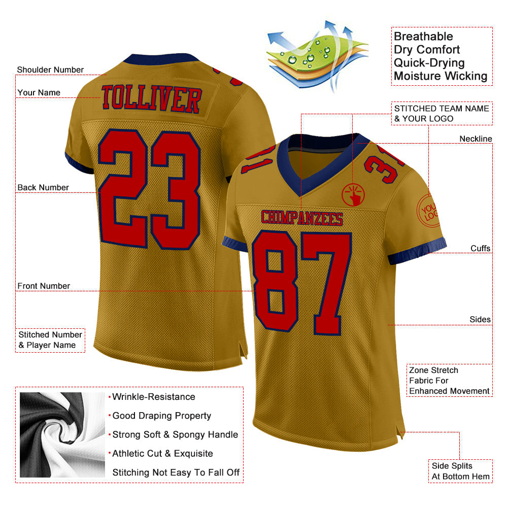 Custom Old Gold Red-Navy Mesh Authentic Football Jersey - Sky-Custom