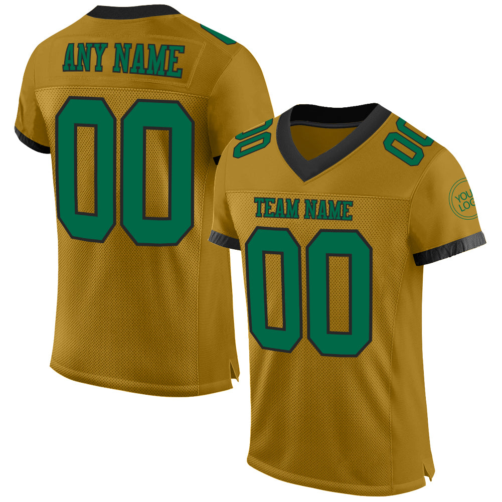 Custom Old Gold Kelly Green-Black Mesh Authentic Football Jersey - Sky-Custom