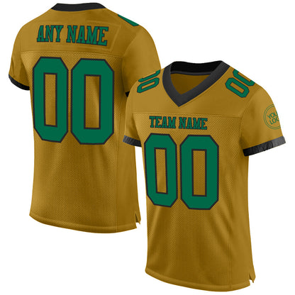 Custom Old Gold Kelly Green-Black Mesh Authentic Football Jersey - Sky-Custom