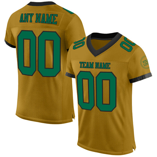 Custom Old Gold Kelly Green-Black Mesh Authentic Football Jersey - Sky-Custom