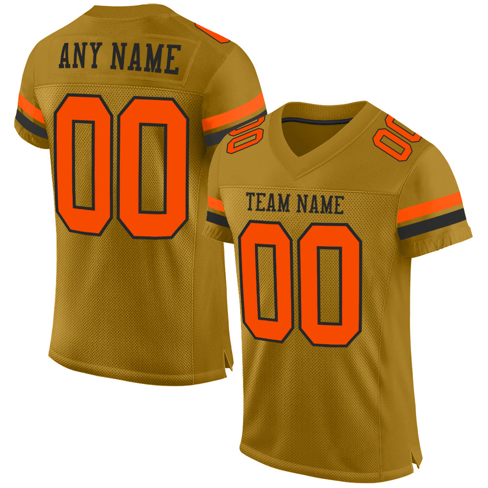 Custom Old Gold Orange-Black Mesh Authentic Football Jersey - Sky-Custom